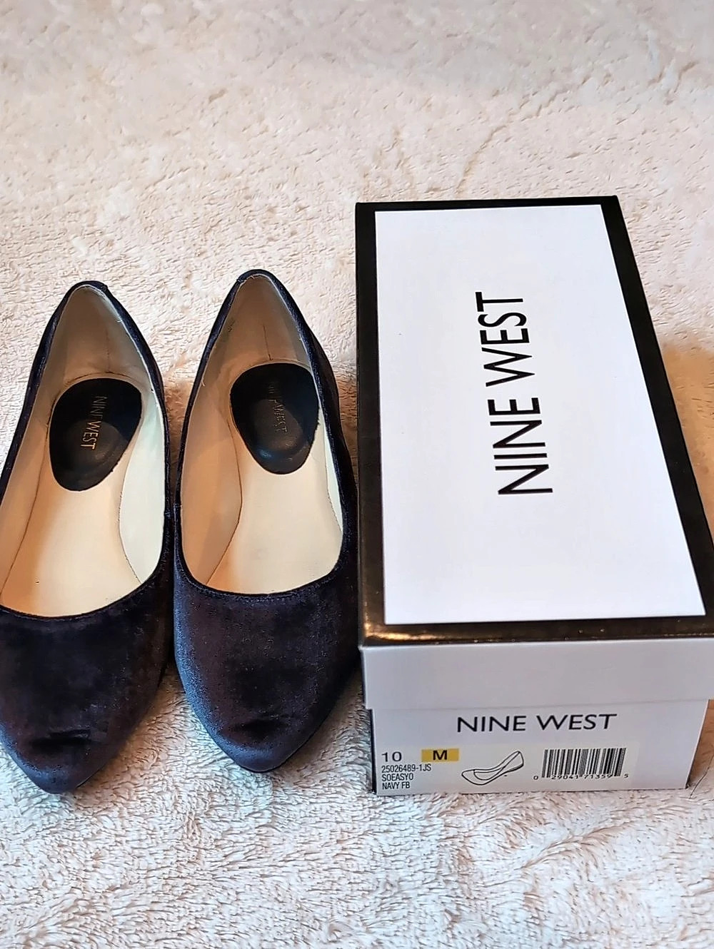 Nine West SOEASYO Navy Blue Velvet Pointed Toe Flats US 10 M